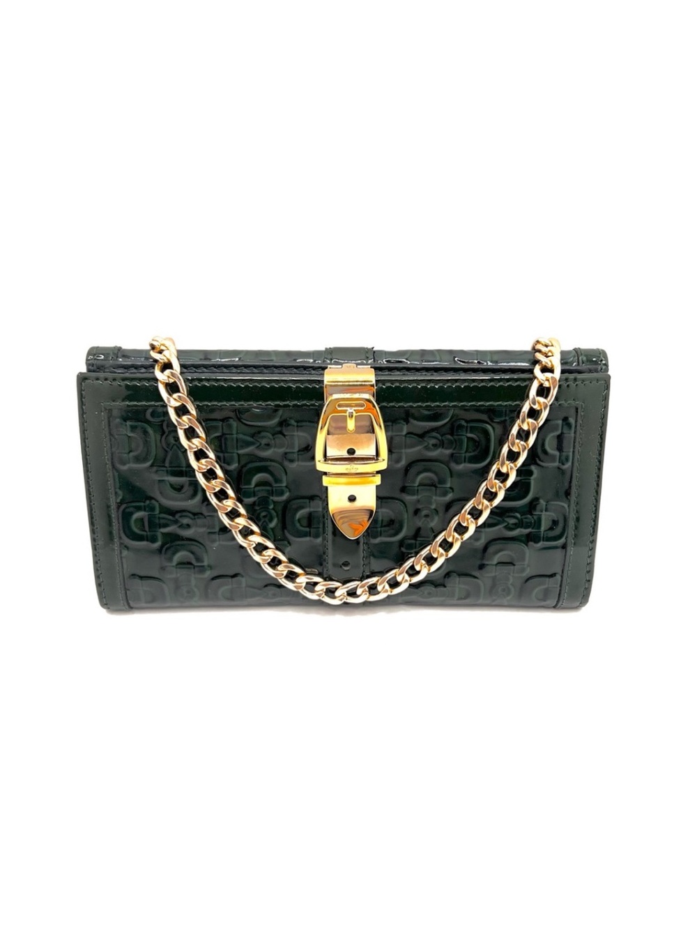 GUCCI Belt Motif Horse Bit Patent Leather Long Bifold Wallet Authentic